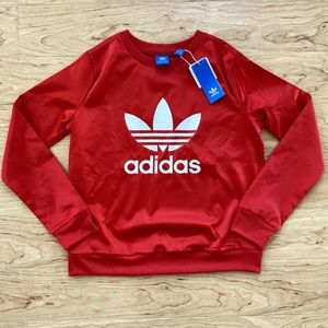 Adidas Women's Red Trefoil Satin Logo Long Sleeve Sweatshirt NWT Size S